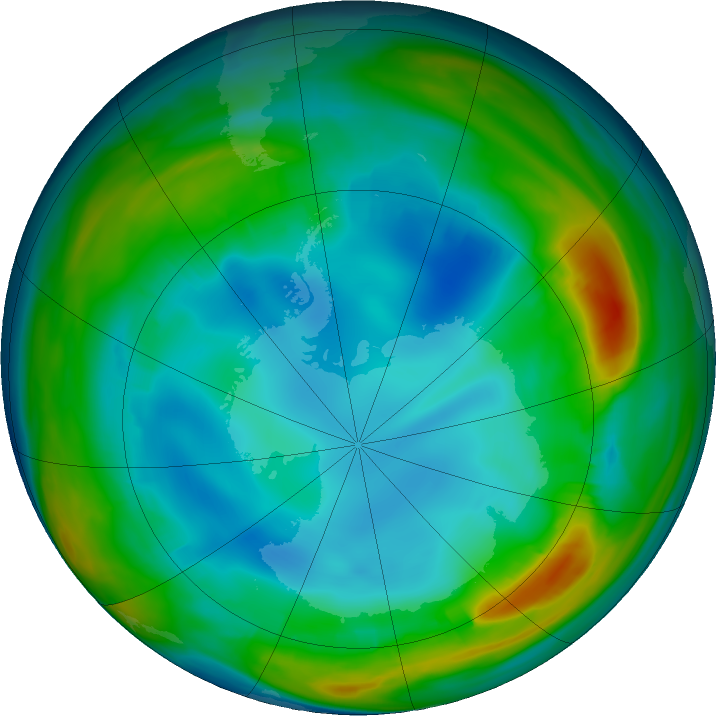 Antarctic ozone map for 18 July 2016